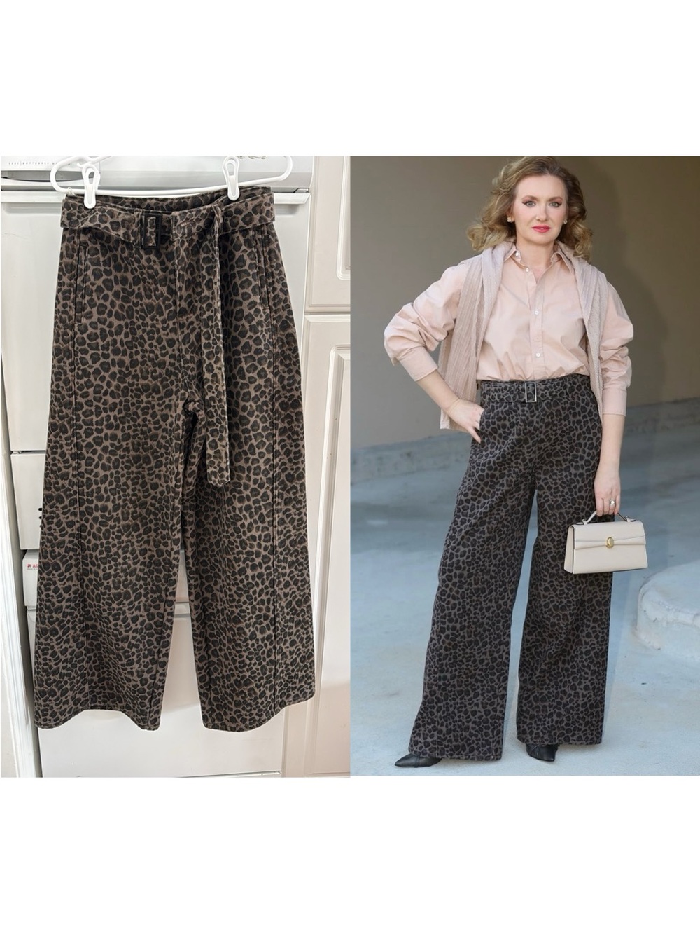 Chicwish Leopard Print Thermal Wide Leg Pants Size M High Waisted Fur Lined